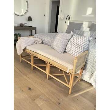 Kouboo Rattan Sandbar Bench with Seat Cushion, Handmade, Boho, Entryway, Living Room, Bedroom, King ...