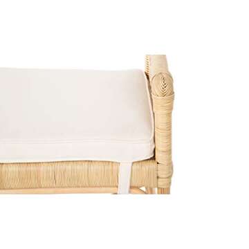 Kouboo Rattan Sandbar Bench with Seat Cushion, Handmade, Boho, Entryway, Living Room, Bedroom, King Bed, Queen Bed, Natural