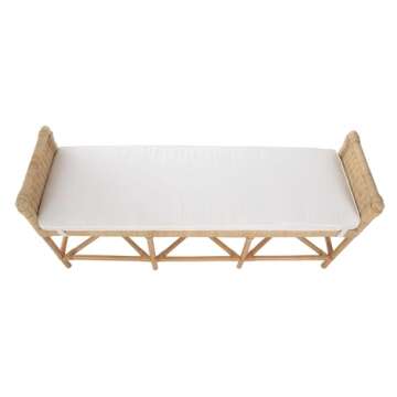 Kouboo Rattan Sandbar Bench with Seat Cushion, Handmade, Boho, Entryway, Living Room, Bedroom, King Bed, Queen Bed, Natural