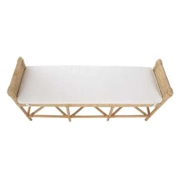 Kouboo Rattan Sandbar Bench with Seat Cushion, Handmade, Boho, Entryway, Living Room, Bedroom, King Bed, Queen Bed, Natural