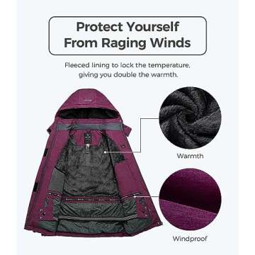 wantdo Women's Mountain Fleece Jacket Windproof Ski Coat Blending Purple Small