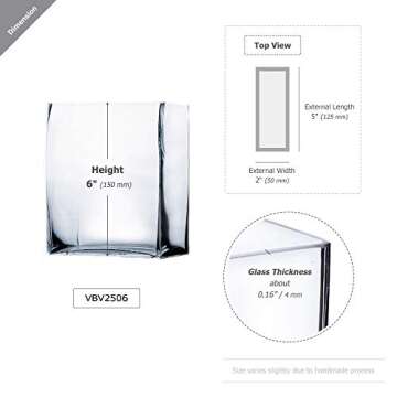 WGV Glass Rectangle Block Vase, Width x Length 2" x 5", Height 6", Clear Floral Planter Container Vo...