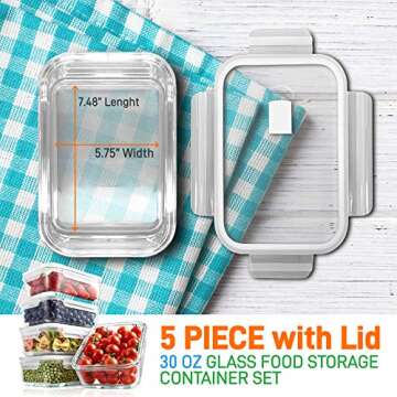 NutriChef 10-Piece Superior Glass Food Storage Containers Set (5 Containers + 5 Locking Lids),Stacka...