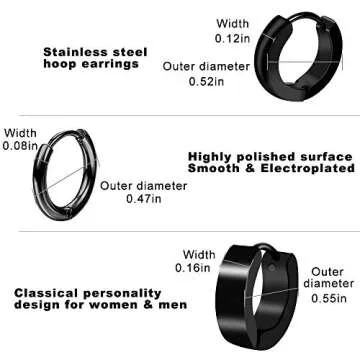 ONESING 15 Pairs Earrings for Men Black Stud Earrings Mens Earrings Stainless Steel Earrings for Men Women Jewelry Piercing Men Earrings Set