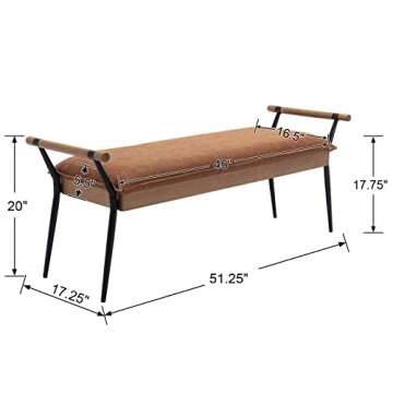 DUOMAY Modern Rectangle Ottoman Bench with Arms and Metal Legs, Mid Century PU Dining Table Bench Fo...