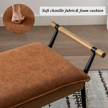 DUOMAY Modern Rectangle Ottoman Bench with Arms and Metal Legs, Mid Century PU Dining Table Bench Footstool Entryway Shoe Bench for Dining Room Bedroom Living Room, Brown