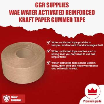 GGR Supplies WAT-WAE Water Activated Reinforced Kraft Paper Tape 2.75 in. x 375 ft. (Pack of 1)