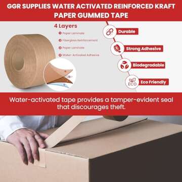 GGR Supplies Water Activated Gummed Tape - Eco-Friendly Seal