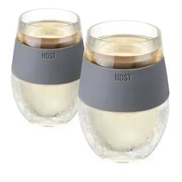 Host Wine Freeze Cup Set of 2 - Plastic Double Wall Insulated Wine Cooling Freezable Drink Vacuum Cu...
