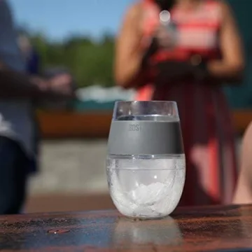 Host Wine Freeze Cup Set of 2 - Plastic Double Wall Insulated Wine Cooling Freezable Drink Vacuum Cup with Freezing Gel, Glasses for Red and White Wine, 8.5 oz Grey - Gift Essentials