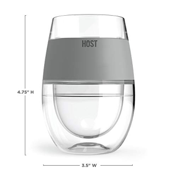 Host Wine Freeze Cup Set of 2 - Plastic Double Wall Insulated Wine Cooling Freezable Drink Vacuum Cup with Freezing Gel, Glasses for Red and White Wine, 8.5 oz Grey - Gift Essentials