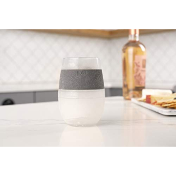 Host Wine Freeze Cup Set of 2 - Plastic Double Wall Insulated Wine Cooling Freezable Drink Vacuum Cup with Freezing Gel, Glasses for Red and White Wine, 8.5 oz Grey - Gift Essentials