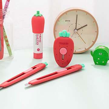 DAZAIGE 4 Pack Mini Utility Knives Creative Retractable Letter Opener with Snap Off Blades Cute Craft Touch Knife with Key Chain Hole for Cutting Paper Cardboard Thin Sheets Office School Stationery