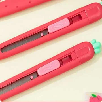 DAZAIGE 4 Pack Mini Utility Knives Creative Retractable Letter Opener with Snap Off Blades Cute Craft Touch Knife with Key Chain Hole for Cutting Paper Cardboard Thin Sheets Office School Stationery