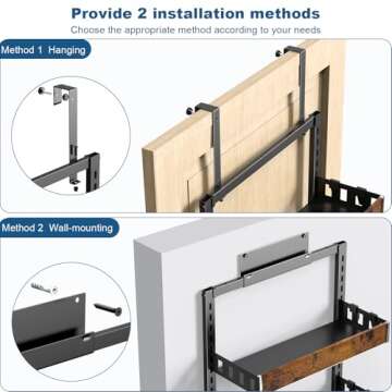bukfen Over the Door Pantry Organizer, 6-Tier Adjustable Wooden Basket Kitchen Pantry Door Organizat...