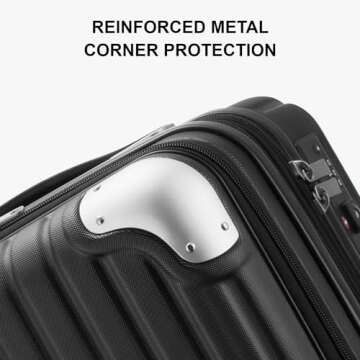 LEVEL8 Grace Hard Shell Carry on Luggage with Front Compartment, 20 Inch Expandable Suitcases with Wheels, Lightweight Carry-on Suitcase for Airplane, Tsa Lock, Black