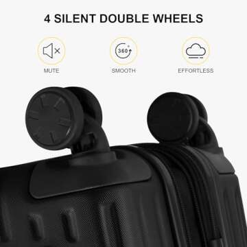 LEVEL8 Grace Hard Shell Carry on Luggage with Front Compartment, 20 Inch Expandable Suitcases with Wheels, Lightweight Carry-on Suitcase for Airplane, Tsa Lock, Black