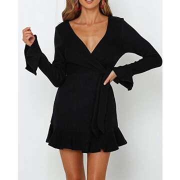 Stylish R.Vivimos Women's V Neck Ruffles Mini Dress