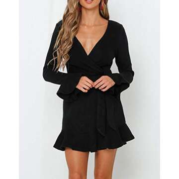 Stylish R.Vivimos Women's V Neck Ruffles Mini Dress