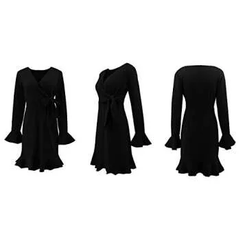 Stylish R.Vivimos Women's V Neck Ruffles Mini Dress