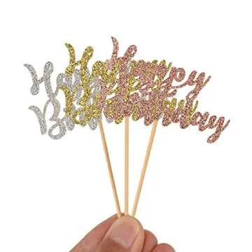 Donoter 48 Pcs Glitter Birthday Cupcake Toppers