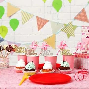 Donoter 48 Pcs Glitter Birthday Cupcake Toppers