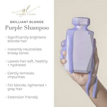 Goldie Locks Brilliant Blonde Purple Shampoo for Blonde, Lightened, Grey Hair & Extensions, Brightens, Tones, Eliminates Brass, Sulfate-Free, Nourishing, Moisturizing, Color Safe, 8.45 Fl Oz Bottle
