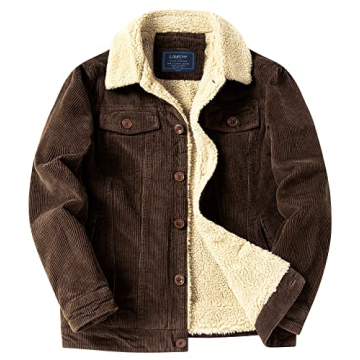 LOUECHY Men's Warm Sherpa Lined Corduroy Trucker Jacket for Winter