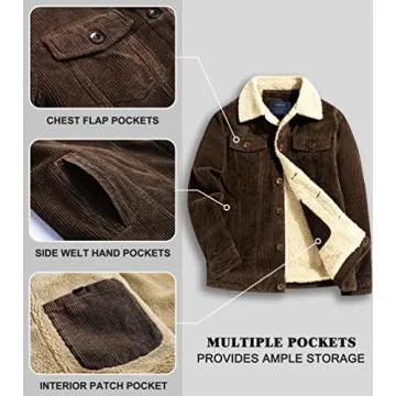LOUECHY Men's Sherpa Lined Corduroy Trucker Winter Jacket