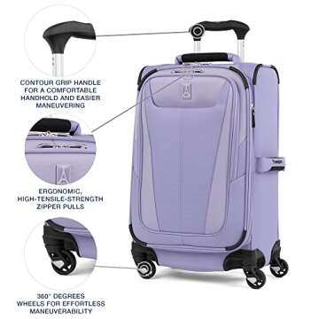 Travelpro Maxlite 5 Softside Expandable Carry on Luggage with 4 Spinner Wheels, Lightweight Suitcase, Men and Women, Violet, Carry On 21-Inch