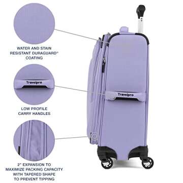 Travelpro Maxlite 5 Softside Expandable Carry on Luggage with 4 Spinner Wheels, Lightweight Suitcase, Men and Women, Violet, Carry On 21-Inch