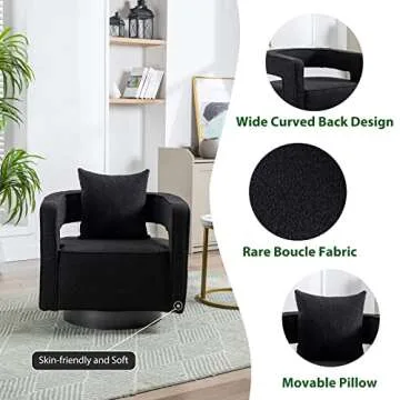 ODUWA Swivel Barrel Accent Chair Set of 2,26" W Modern Round Boucle Arm Chair with Black Base,Upholstered Comfy 360 Degree Swivel Single Circle Club Chair for Nursery Bedroom Living Room Hotel Office