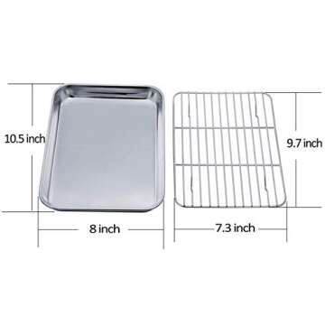 TeamFar Toaster Oven Pan Tray with Cooling Rack, Stainless Steel Toaster Ovenware Pan, Compact 8''x1...