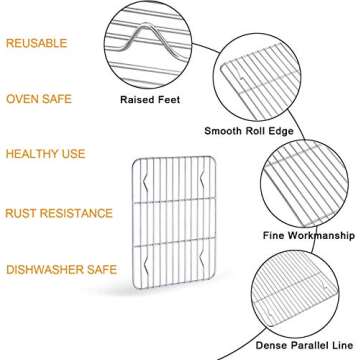 TeamFar Toaster Oven Pan Tray with Cooling Rack, Stainless Steel Toaster Ovenware Pan, Compact 8''x10''x1'', Healthy & Non Toxic, Rust Free & Easy Clean - Dishwasher Safe