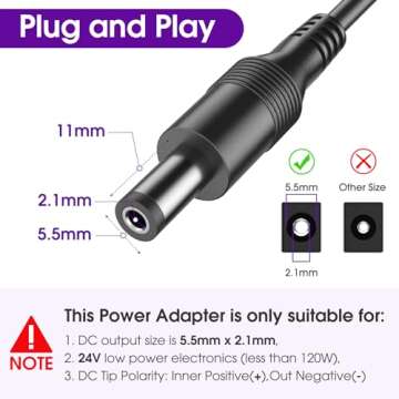 HitLights 24V Power Supply, 5A 120W Adapter Transformer UL Listed, 110V-240V AC to 24V DC Converter with 5.5 x 2.1mm DC Plug ＆ AC Cord for LED Strip Lights and Other Low Voltage Devices