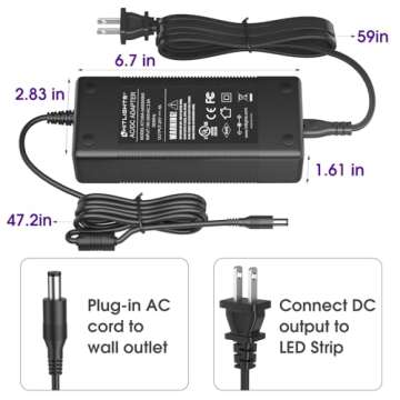 HitLights 24V Power Supply, 5A 120W Adapter Transformer UL Listed, 110V-240V AC to 24V DC Converter with 5.5 x 2.1mm DC Plug ＆ AC Cord for LED Strip Lights and Other Low Voltage Devices