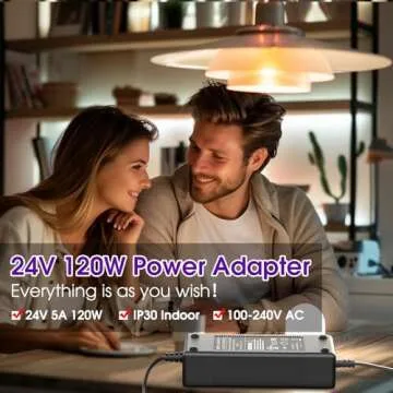HitLights 24V Power Supply, 5A 120W Adapter Transformer UL Listed, 110V-240V AC to 24V DC Converter with 5.5 x 2.1mm DC Plug ＆ AC Cord for LED Strip Lights and Other Low Voltage Devices