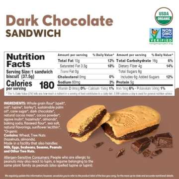 Olyra Dark Chocolate Sandwich Breakfast Biscuits - Low Sugar, Organic Vegan Cookies