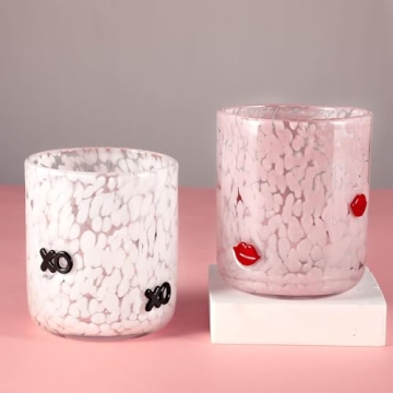 Skylety 2 Pcs Valentine's Day Hand Blown Glass Set