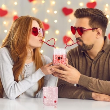 Skylety 2 Pcs Valentine's Day Hand Blown Glass Set