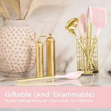 Pink and Gold Kitchen Utensils Set - 17-Piece Kitchen Tools Include Silicone Cooking Utensils, Spatu...