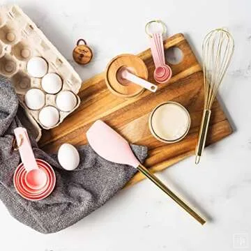 Pink and Gold Kitchen Utensils Set - 17-Piece Kitchen Tools Include Silicone Cooking Utensils, Spatula Holder, Measuring Cups and Spoons for Baking, Cooking - Stylish Pink Kitchen Accessories
