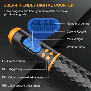 Smart Jump Rope, Fitness Skipping Rope with Weight/Lap/Time/Calorie Record, Adjustable Digital Counting Jump Ropes for Home Gym, Cordless Jumping Rope for Men Women Kids Fitness Exercise Training