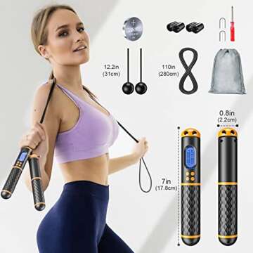 Smart Jump Rope, Fitness Skipping Rope with Weight/Lap/Time/Calorie Record, Adjustable Digital Counting Jump Ropes for Home Gym, Cordless Jumping Rope for Men Women Kids Fitness Exercise Training