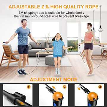 Smart Jump Rope, Fitness Skipping Rope with Weight/Lap/Time/Calorie Record, Adjustable Digital Counting Jump Ropes for Home Gym, Cordless Jumping Rope for Men Women Kids Fitness Exercise Training