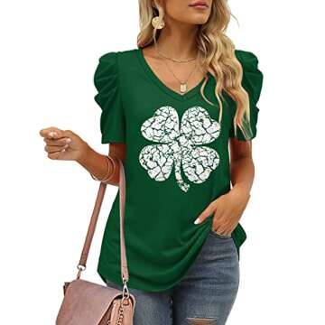 St Patrick's Day Shirts for Women Puff Sleeve Tops for Women Spring Shirts 2024 XXL