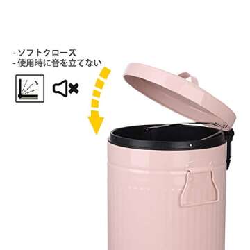 Bathroom Trash Can with Lid, Small Trash Can Wastebasket for Home Bedroom with Lid, Round Waste Bin Soft Close, Retro Vintage Garbage Metal Cans for Office, 5 Liter / 1.3 Gallon, Glossy Pink