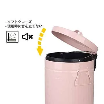 Bathroom Trash Can with Lid, Small Trash Can Wastebasket for Home Bedroom with Lid, Round Waste Bin Soft Close, Retro Vintage Garbage Metal Cans for Office, 5 Liter / 1.3 Gallon, Glossy Pink