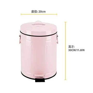 Bathroom Trash Can with Lid, Small Trash Can Wastebasket for Home Bedroom with Lid, Round Waste Bin Soft Close, Retro Vintage Garbage Metal Cans for Office, 5 Liter / 1.3 Gallon, Glossy Pink