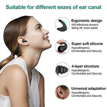 Swimming Ear Plugs for Adults,3 Pairs Waterproof Reusable Silicone Swim Earplugs for Swimming Surfin...
